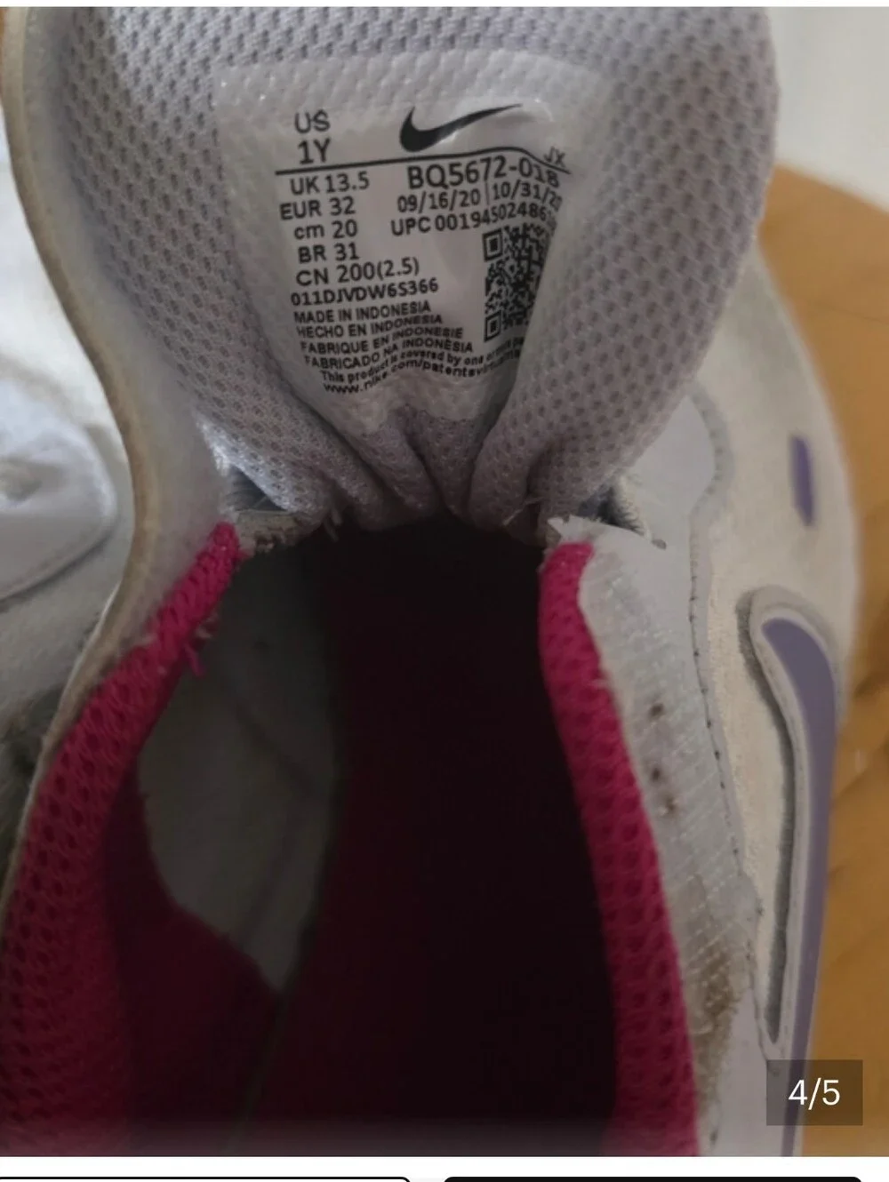 Nike Kids White & Purple Sneakers with Pink Lining - Picture 4 of 5